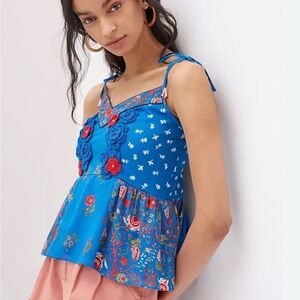 Anthropologie Blue Floral Embroidered Blouse